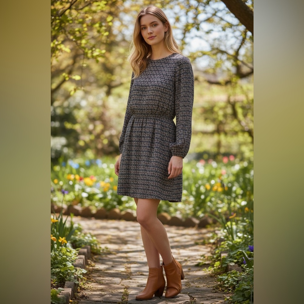 Boden Navy Dandelion Floral Mini Dress Boho Cottagecore Spring Summer‎ Casual